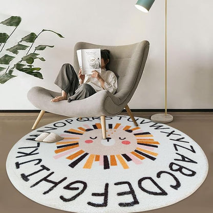 Poowe ABC Lion Kids Room Rug, 39.4" Round Washable Area Rugs - Image 4