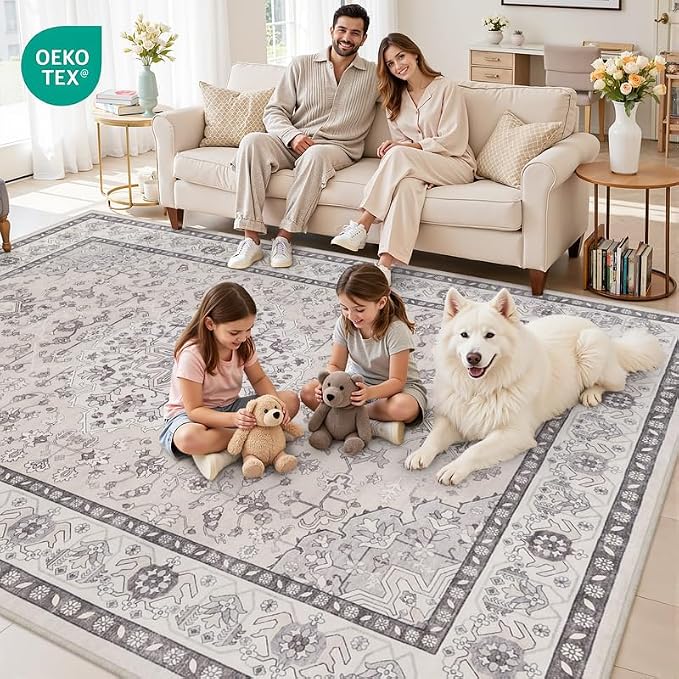 Area Rugs 9x12 Living Room: Vintage Boho Neutral Washable Rug Indoor Soft Large - Image 7
