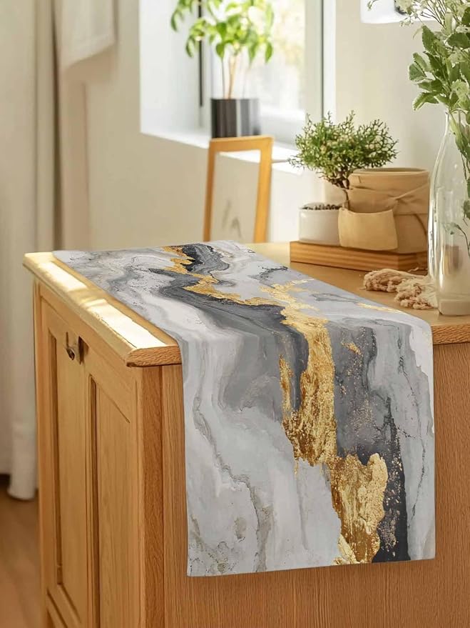Grey Ombre Marble Table Runners 90 Inches Long, Abstract Art Kitchen Dining - Image 7