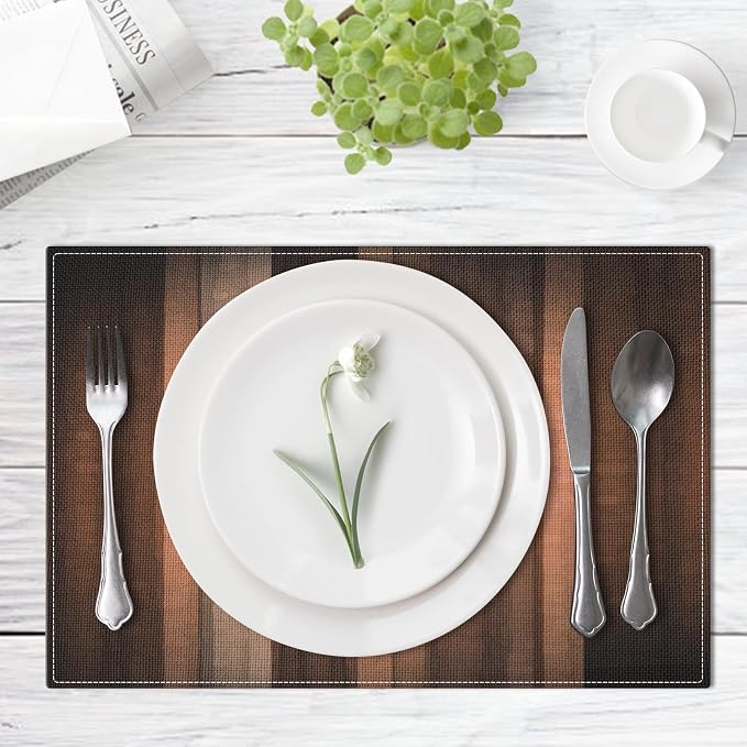 Emvency Farmhouse Placemats Set of 6, Striped Rustic Farmhouse Brown Abstract - Image 2