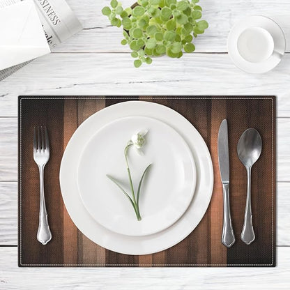 Emvency Farmhouse Placemats Set of 6, Striped Rustic Farmhouse Brown Abstract - Image 2