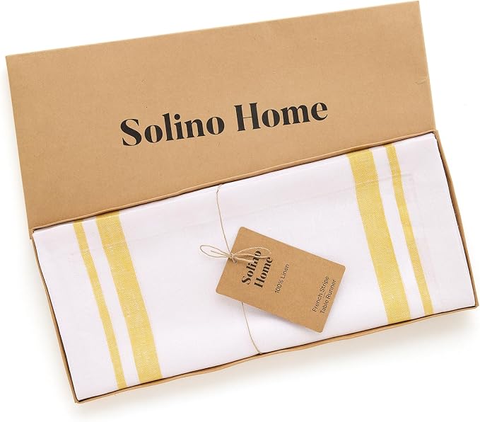 Solino Home 100% Pure Linen Table Runner, 14 x 36 in, French Stripe | Table - Image 6