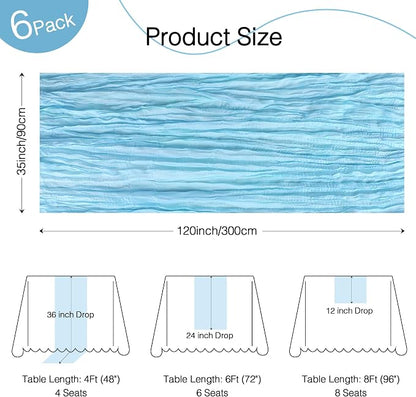 6 Pack Light Blue Cheesecloth Table Runner Boho Gauze Home Decor | 120 Inch - Image 2