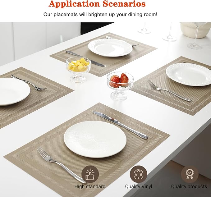 Placemats Set of 12, Vinyl PVC Heat Resistant Washable Placemats Set, Non Slip - Image 2
