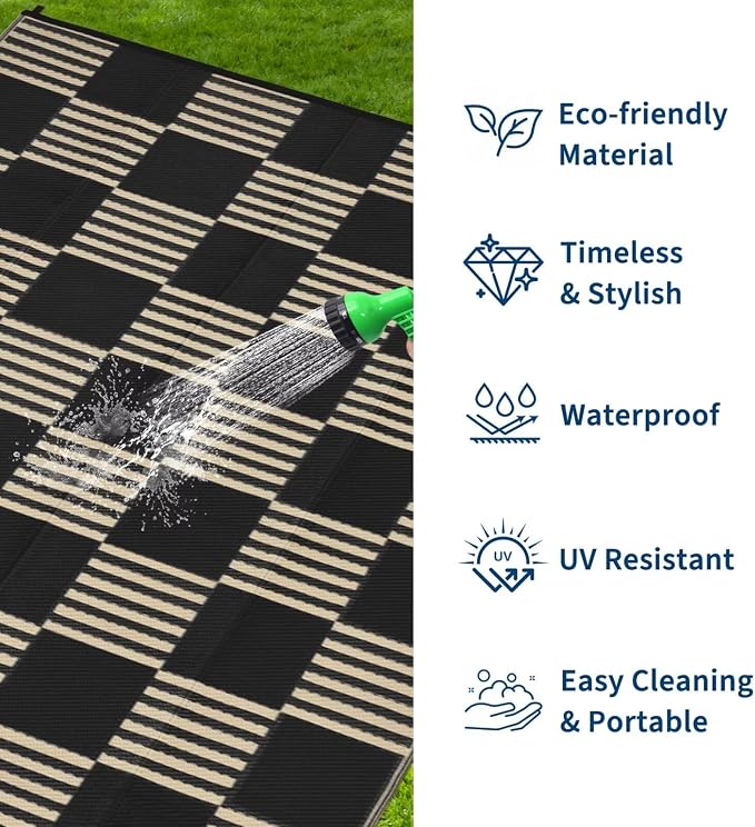 Garvee Waterproof Outdoor Rug 8x10, Checkered Foldable Plastic Straw Patio - Image 3