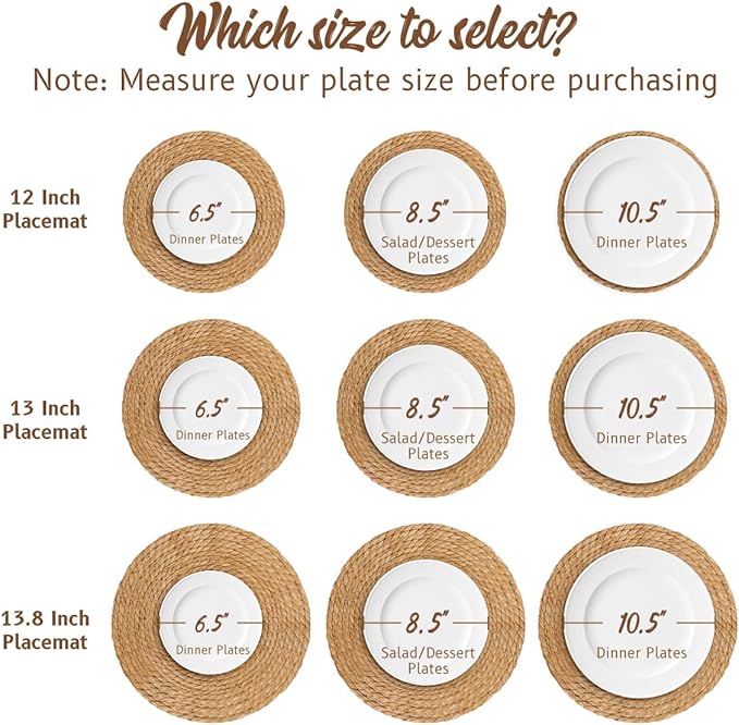 13 in Round Woven Boho Placemats Set of 8, Wicker Rattan Place Mats Chargers - Image 3