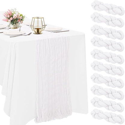 10 Pack White Cheesecloth Table Runner 10FT Boho Gauze Fabric Table Runner by HAISIWLKJ