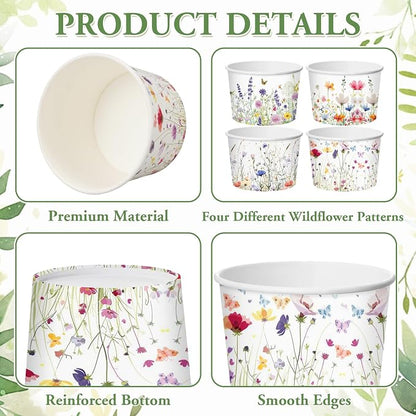 CHENGU 60 Pcs Wildflower Snack Cups 9 oz Flower Ice Cream Paper Bowls - Image 5