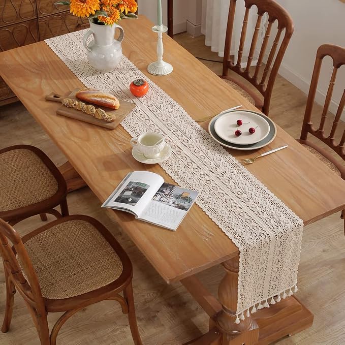 meioro Crochet Lace Table Runner, 12x72 Inch Boho Cotton Table Runners - Image 2