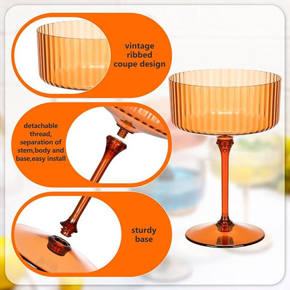 Jingmore 12 Pcs Ribbed Martini Glasses 10 oz Disposable Plastic Vintage Ribbed - Image 4