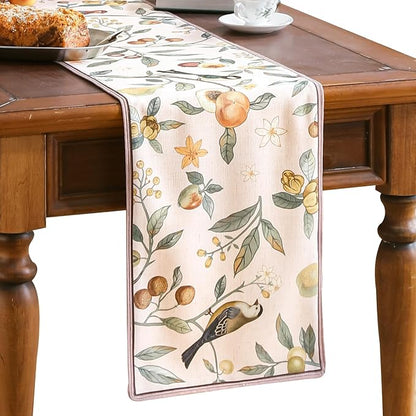 bilin gaier Designer Vintage Linen Table Runner, Floral Fruit Pattern, Dining by bilingaier