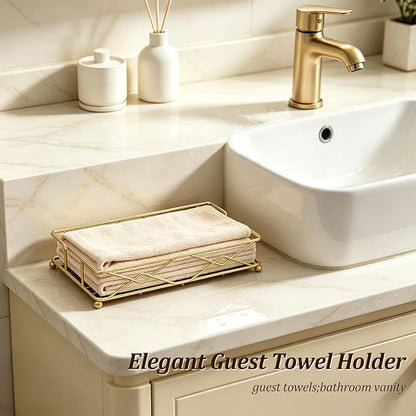 Gold Guest Towel Napkin Holder, Rectangular Metal Tray - Image 4