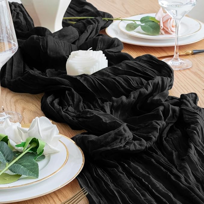 Cheesecloth Table Runner 10FT 4Pcs Black Boho Gauze Sheer Runners | Cheese - Image 5