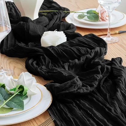 Cheesecloth Table Runner 10FT 4Pcs Black Boho Gauze Sheer Runners | Cheese - Image 5