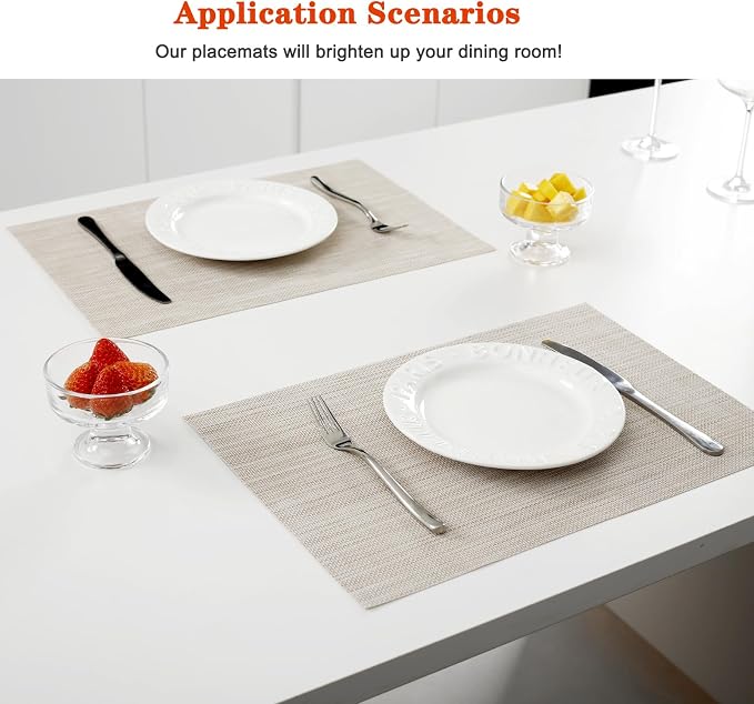 Placemats Set of 8, Vinyl PVC Heat Resistant Washable Placemats Set, Non Slip - Image 2