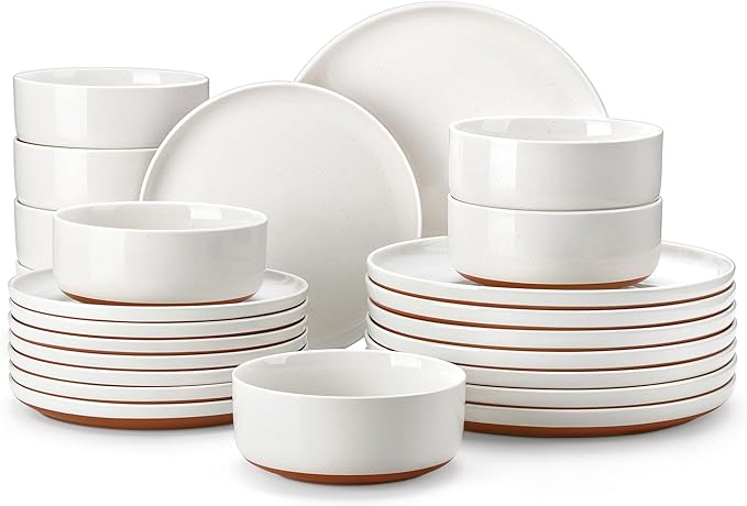 MALACASA Plates and Bowls Sets, 24 Pieces Modern Ceramic Dinnerware Set by MALACASA