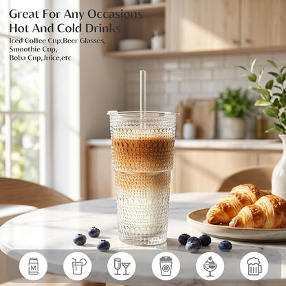 INSETLAN 20 oz Hobnail Glass Cups - Image 3