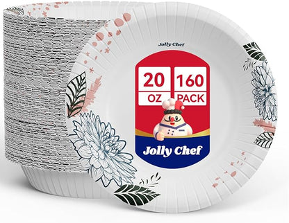 160 Count Paper Bowls 20 oz Soak Proof and Cut Proof Microwave Safe Heavy Duty by JOLLYCHEF