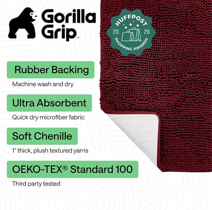 GORILLA GRIP Bath Rug Mat 48x17, Soft Absorbent Chenille, Quick Dry Microfiber - Image 2