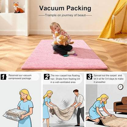 Pink Rug for Bedroom, 2x3 Fluffy Area Rugs for Living Room, Small Fuzzy Shag - Image 5