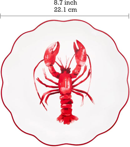 Bico Ocean Wonders Scalloped Salad Plates Set of 4, 8.75 Inch Ceramic Dessert - Image 2