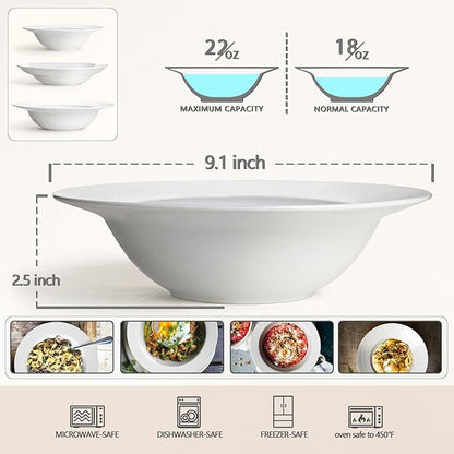 Pasta Bowls Set of 4, 22 oz Ceramic Soup, Pasta and Salad Bowls, Rimmed Deep - Image 2