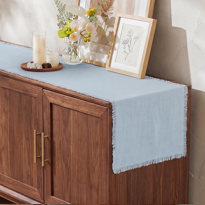 14 x 90 Inches Frayed Edge Table Runner, 270G Heavyweight Sand Washed Slub - Image 4