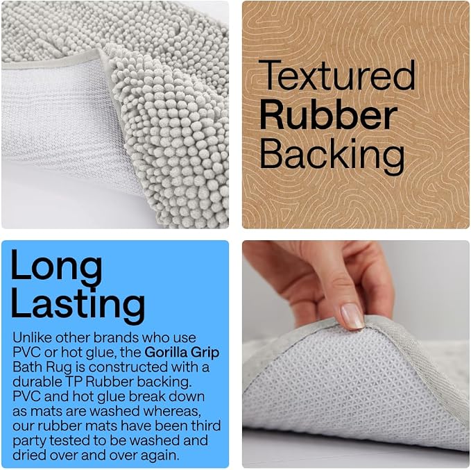 GORILLA GRIP Bath Rug Mat 70x24, Soft Absorbent Chenille, Quick Dry Microfiber - Image 3