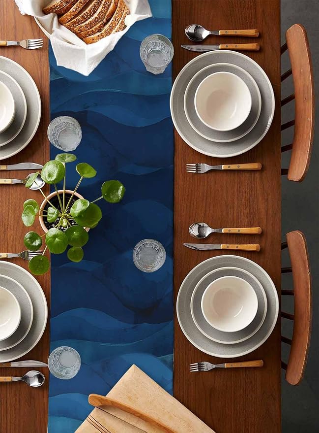 Navy Blue Ombre Table Runners 48 Inches Long, Abstract Modern Stripe Table - Image 5