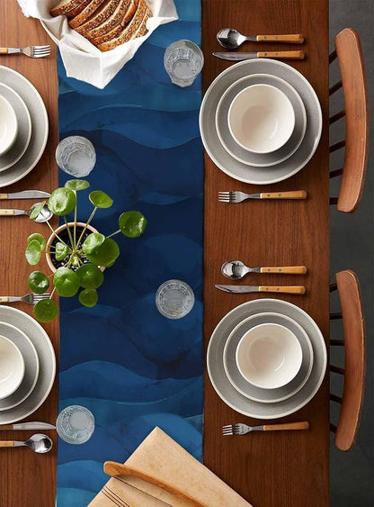 Navy Blue Ombre Table Runners 120 Inches Long, Abstract Modern Stripe Table - Image 5