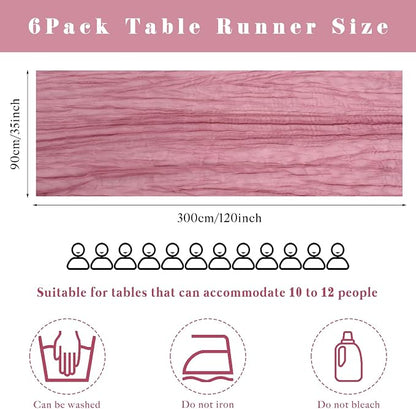 Dusty Rose 6 Pcs Cheesecloth Table Runner 10FT Runner - Image 3