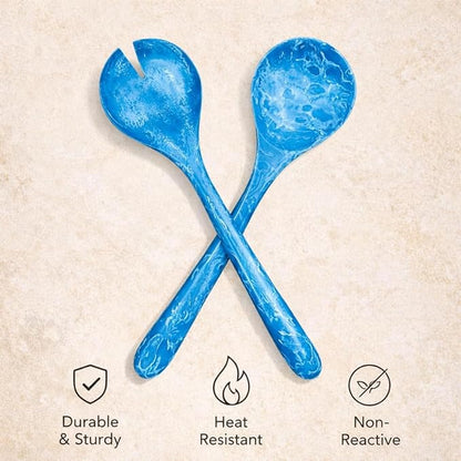 SS CRAFTS INDIA Premium 12" Ocean Blue Swirl Resin Salad Servers | Set of 2 - Image 9