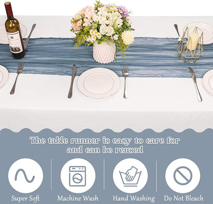 10 Pack Dusty Blue Cheesecloth Table Runner 10FT Boho Gauze Fabric Table Runner - Image 4
