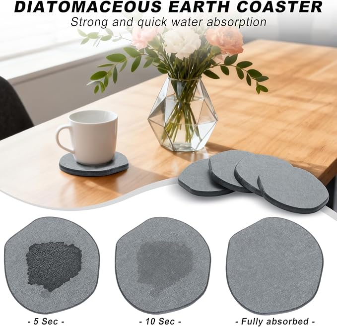 Azhou 6Pcs Absorbent Diatomaceous Earth Coasters Set - Image 2