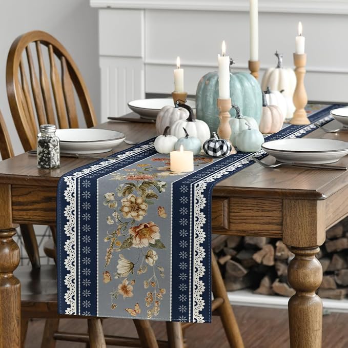Artoid Mode 210 GSM Fall Table Runner 13x36 Inch Home Party Decor | Blue - Image 3