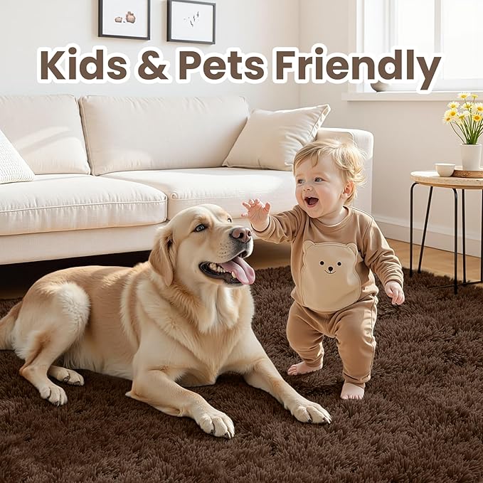 6x9 Area Rugs for Living Room Rug: Soft Fluffy Shag Brown Rugs for Bedroom - Image 4