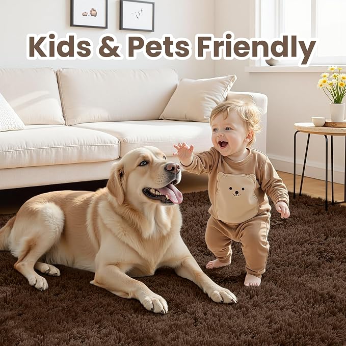 5x7 Area Rugs for Living Room Rug: Soft Fluffy Shag Brown Rugs for Bedroom - Image 3