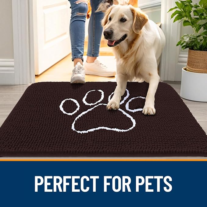 OLANLY Dog Door Mat for Muddy Paws 35x24, Paw Print Design, Absorbs Moisture - Image 6