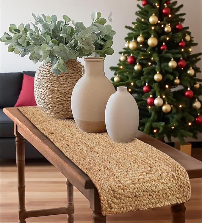 Pack of 1 Handwoven Rectangle Jute Braided Table Runner 13 x 24 Inch, 100% by MDS
