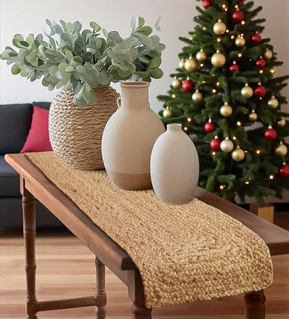 Pack of 1 Handwoven Rectangle Jute Braided Table Runner 13 x 48 Inch, 100% by MDS
