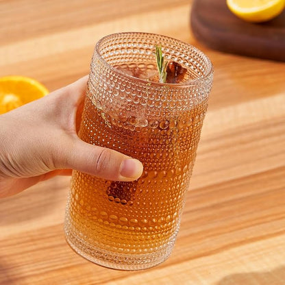 16oz Hobnail Drinking Glasses Set of 6, Vintage Large Capacity Embossed Clear - Image 4