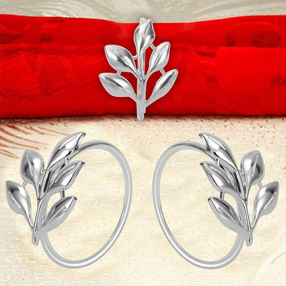 KPOSIYA Set of 20 Leaf Napkin Rings Metal Silver Napkin Holder Table Napkin - Image 5