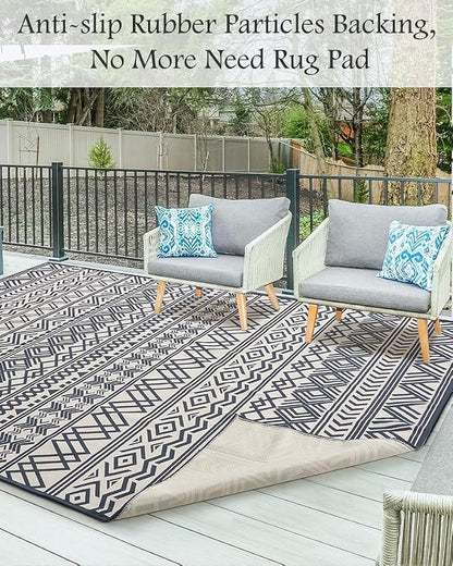Outdoor Rug Carpet 5x8 ft, Flatweave Textured Outdoor Patio Rug Non Slip Indoor - Image 3
