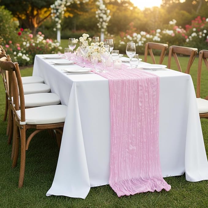 1 Pack Candy Pink Cheesecloth Table Runner 120 Inch Boho Wedding Decor | - Image 8