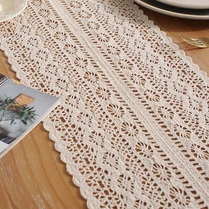 meioro Crochet Lace Table Runner, 10x56 Inch Boho Cotton Table Runners - Image 4