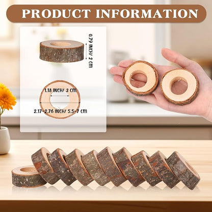 Tessco for you Set of 48 Handmade Wood Napkin Rings, Round Bark Napkin Ring - Image 2
