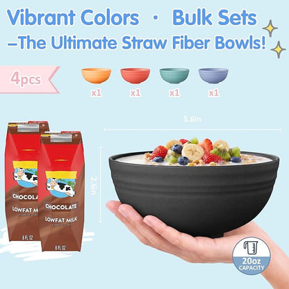 Quatish 4 PCS Unbreakable Cereal Bowls, Dishwasher & Microwave Safe Wheat Straw - Image 4