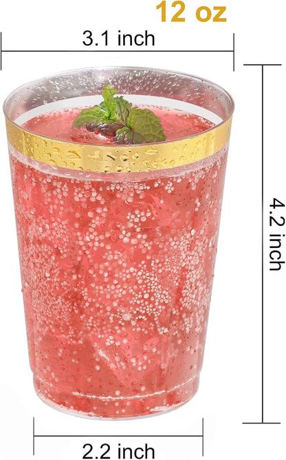 I00000 50 Pack 12 oz Gold Plastic Cups, Disposable Plastic Wine Glasses - Image 2