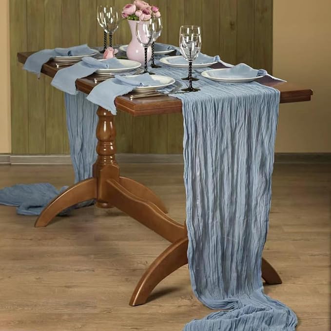 6Pack Dusty Blue Cheesecloth Table Runners 17x108inch Sheer Table Runner | - Image 2