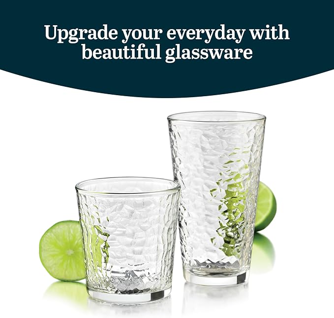 Libbey Yucatan Textured Tumbler & Rocks Drinking Glasses Set of 16 | Jumbo - Image 2